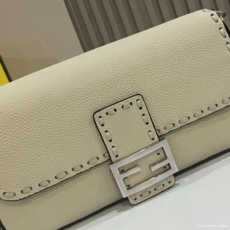 Cheap Selleria Romano In Baguette Medium Beige Bag Fendi Cuoio Leather 0608